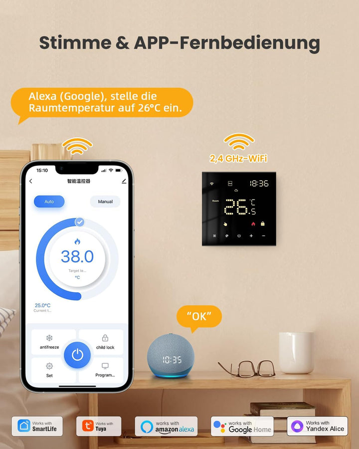 MIUCDA Smart Thermostat WLAN Digital Raumthermostat Programmierbarer Heizungsthermostat Kompatibel m
