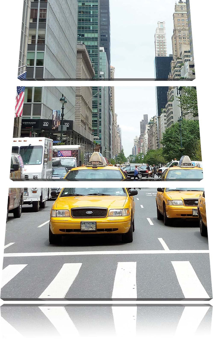 Pixxprint Taxi in New York City / 3-Teilig/Gesamtmass 120cm Leinwandbild bespannt auf Holzrahmen/Wan