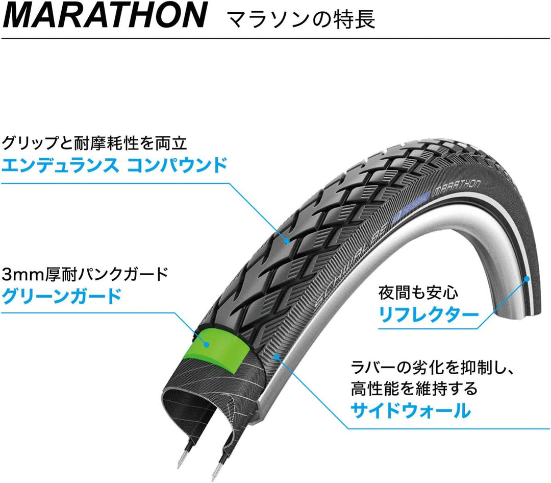 Schwalbe Marathon Wired Tyre with Greenguard Reflex 28x1.50 700x38C Schwarz, 28x1.50 700x38C Schwarz