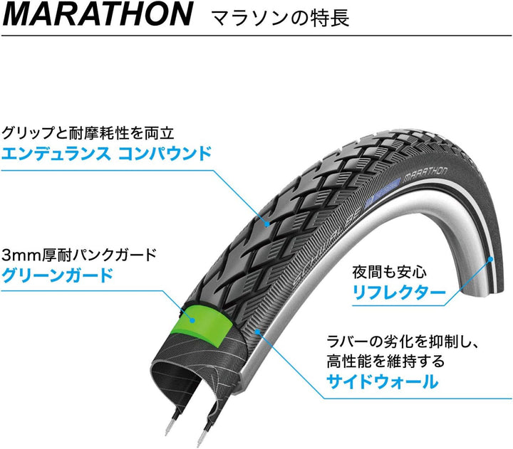 Schwalbe Marathon Wired Tyre with Greenguard Reflex 28x1.50 700x38C Schwarz, 28x1.50 700x38C Schwarz
