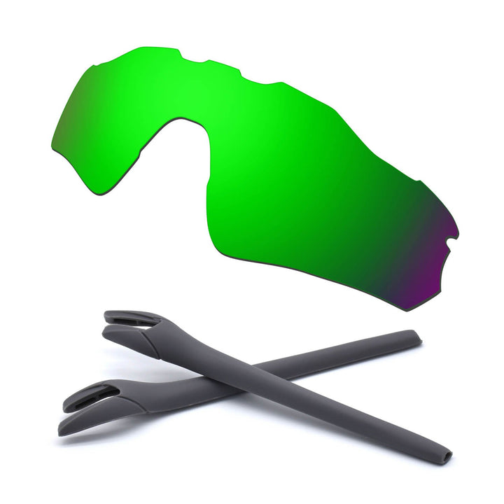 HKUCO For Oakley Radar EV Path Green Polarized Replacement Lenses And Grey Earsocks Rubber Kit