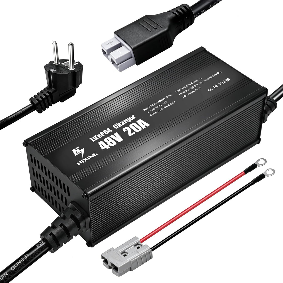 48V 20A LiFePO4-Ladegerät, 58,4V Lithium-Eisen-Phosphat-Ladegerät, Aluminiumgehäuse mit 50A Anderson