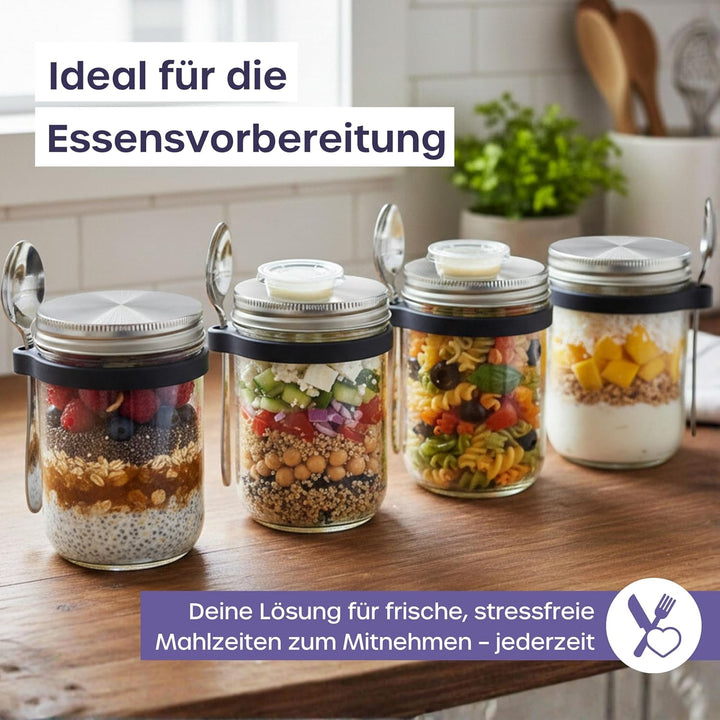 volila Overnight Oats Gläser - (2 Stk. à 350ml) Overnight Oats Behälter mit Deckel - Müslibecher to