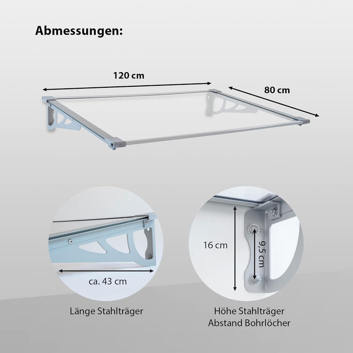 TrutzHolm® Aluminium Vordach Haustürvordach Pultvordach 150 x 90 cm Schneelast 95kg | Polycarbonatpl