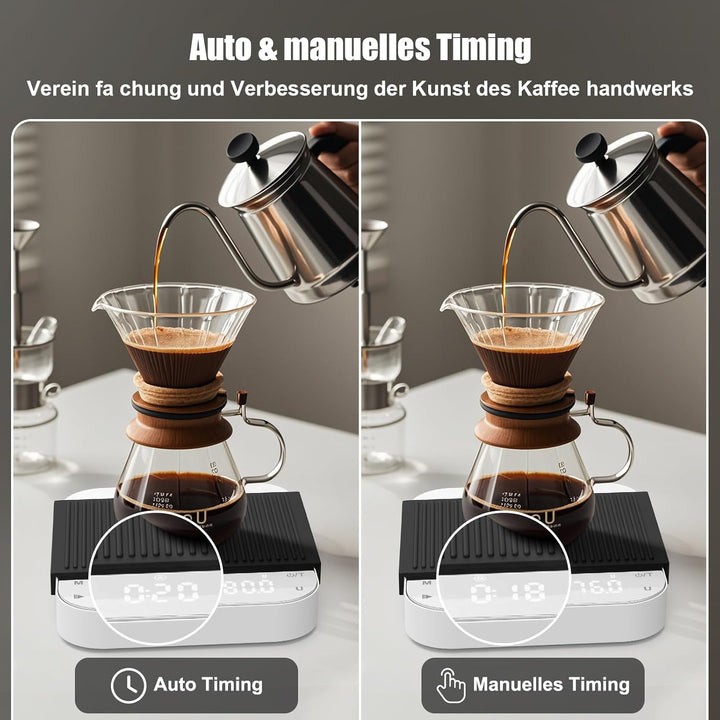 Diyife Kaffeewaage mit Automatischer, 3kg/0,1g Wiederaufladbare Espresso Waage mit 6 Masseinheiten,