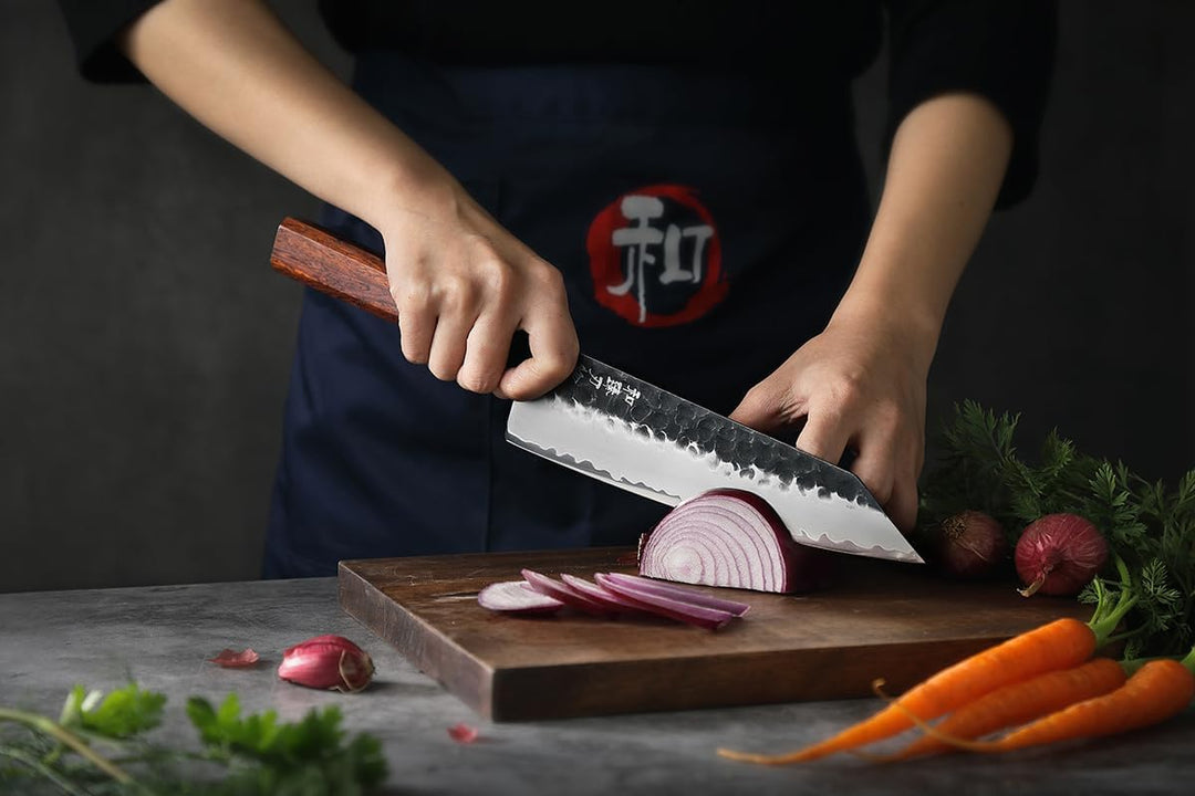 HEZHEN- 21,5CM Kiritsuke Messer,3 Schichten Verbundschmiedestahl Kochmesser,Professionelles japanisc