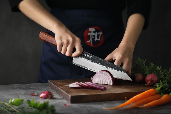 HEZHEN- 21,5CM Kiritsuke Messer,3 Schichten Verbundschmiedestahl Kochmesser,Professionelles japanisc