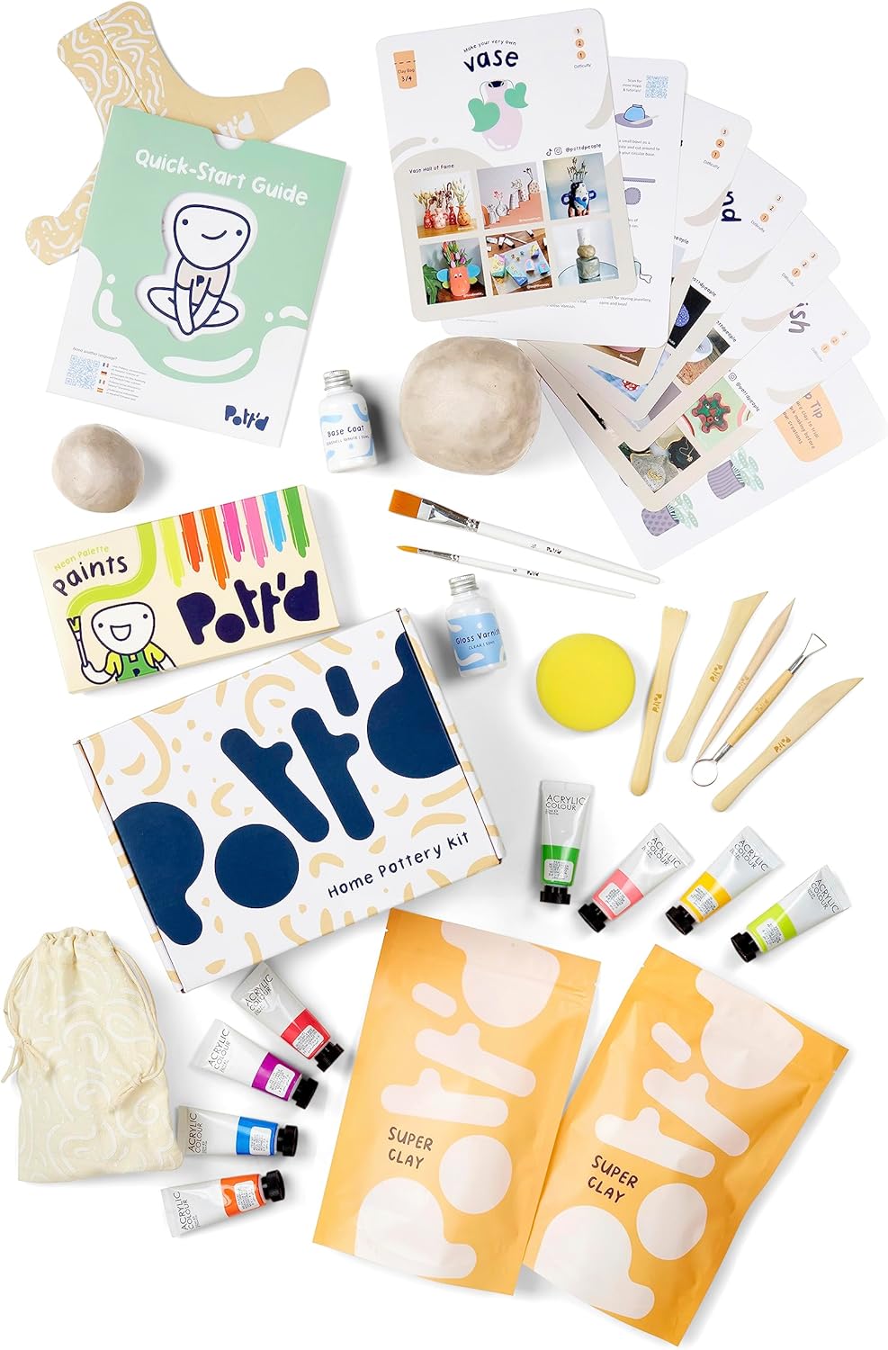 Pott'd Ton Töpferset fur Zuhause fur Anfanger - Lufttrocknend. DIY Set für Erwachsene. Enthält: Luft