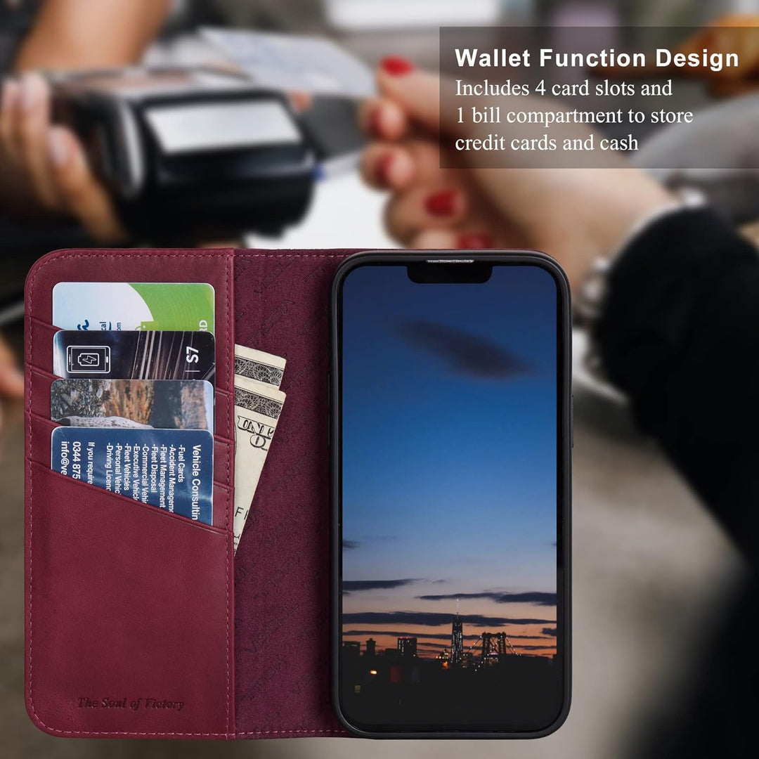 VISOUL Hülle für iPhone 14 Pro Max Handyhülle [Erstklassiges Echtleder] [Schützt vor Stoss] [Kartenf