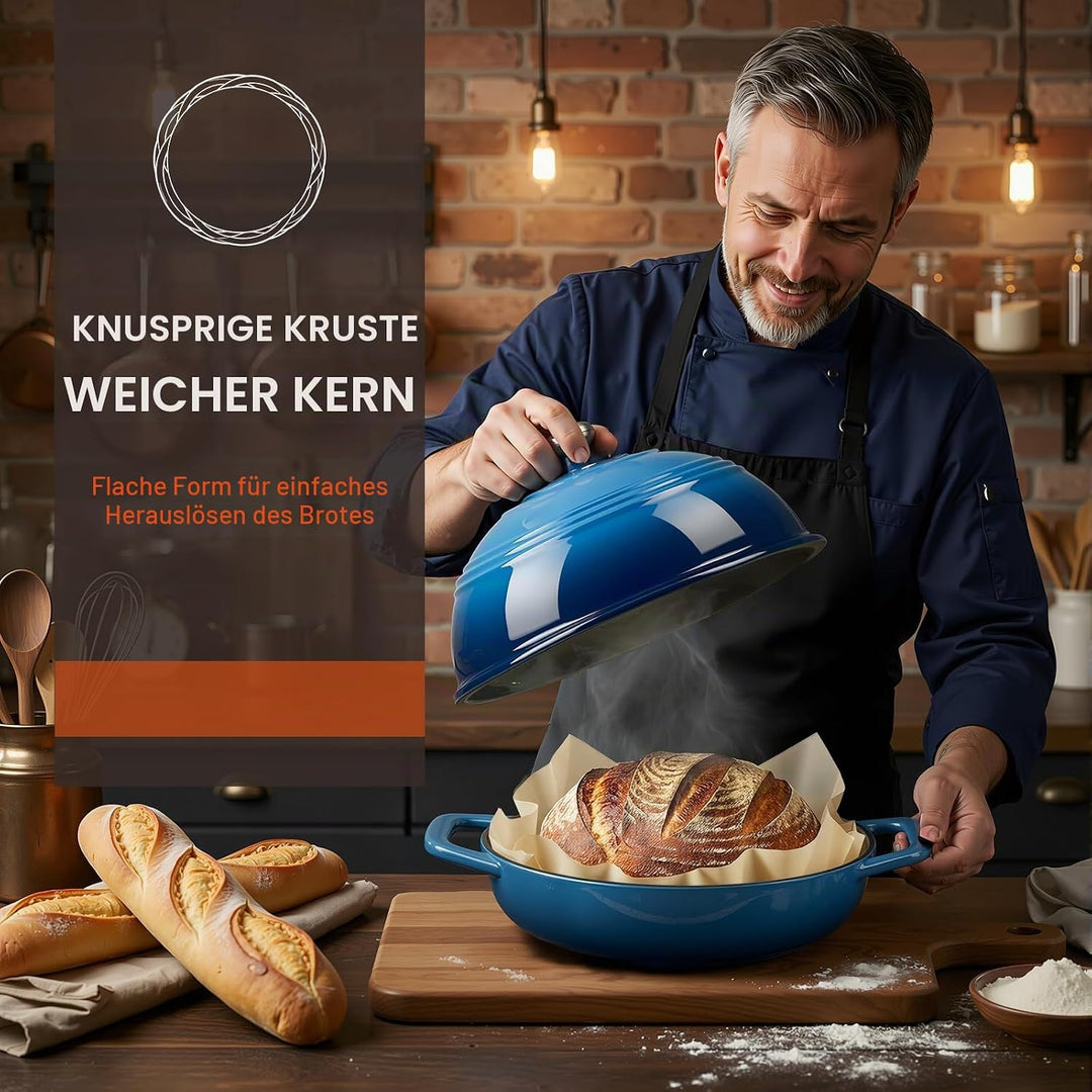 Overmont Gusseisen Topf Emaille Brotbacktopf - 5.7L Bräter Schmortopf mit Deckel und Kochbuch – für
