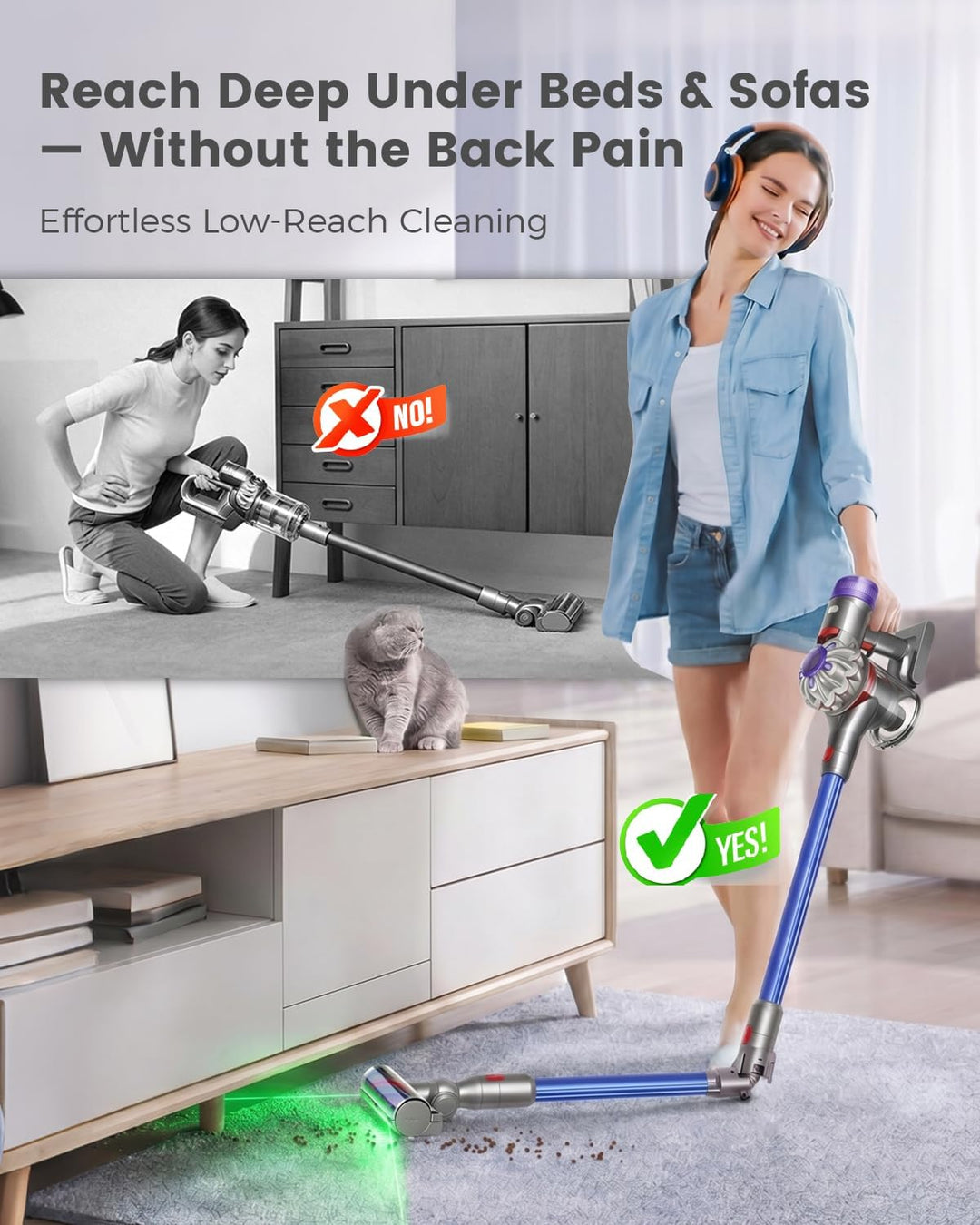 360° Drehung Verlängerungsrohr Kompatibel mit Dyson V7,V8,V10.V11 Staubsauger Ersatzteile,74.3cm Fal