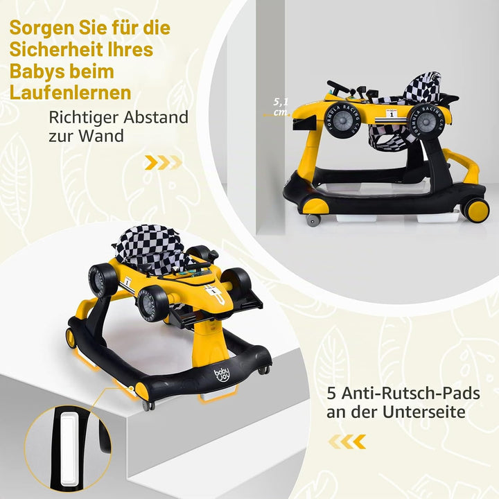 FANTASK 4 in 1 Lauflernhilfe, Baby Walker Autoförmig mit Musikbox, Licht &amp; Rädern, Lauflernwagen kla
