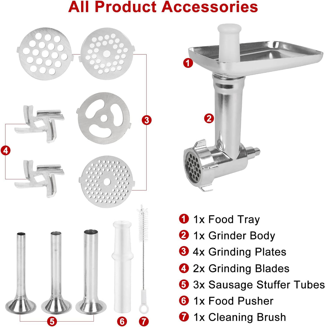 Fleischwolf Aufsatz für Kitchen-Aid Küchenmaschinen,als Kitchen-aid Standmixer Zubehör mit 4 Mahlsch