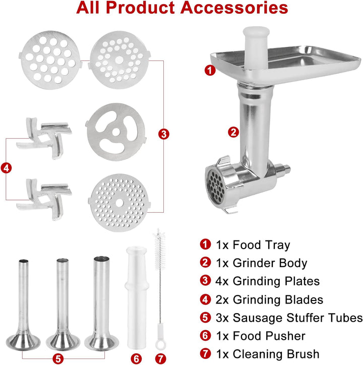 Fleischwolf Aufsatz für Kitchen-Aid Küchenmaschinen,als Kitchen-aid Standmixer Zubehör mit 4 Mahlsch