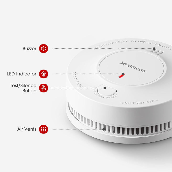 X-Sense Verbesserter Rauchmelder 10 Jahre Batterie, Feuermelder mit fotoelektrischem Sensor, TÜV und