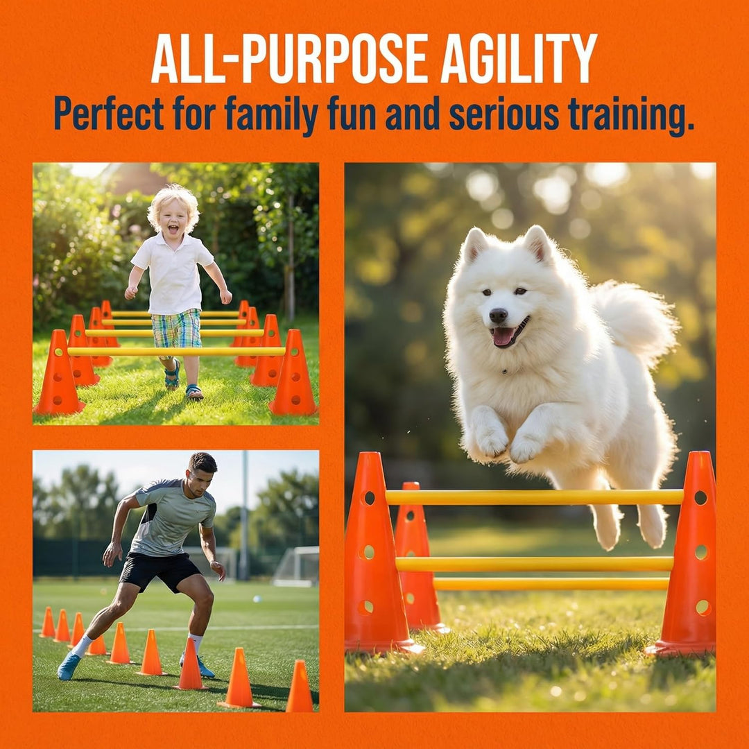 5er Sports Steckhürdenset Cavaletti Agility Set Hunde Hürden Steckhürdenset 10 Kegel 23cm + 5 Stange