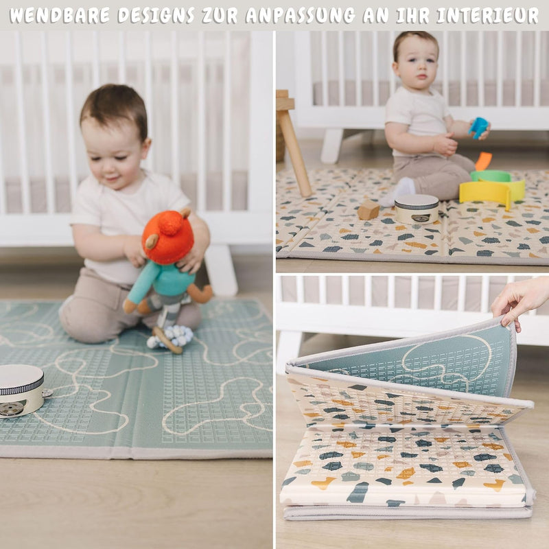 Bubba Bear Babymatte Kindermatte Baby Spielmatte 180x200x1cm, Wendefähige und ungiftige Dicke Faltba