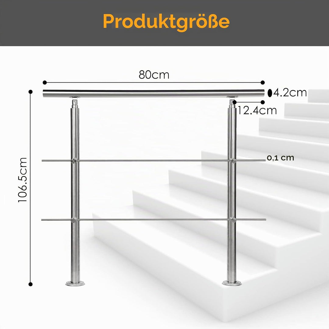 Treppengeländer Edelstahl Pflegeleicht 80cm mit 2 Querstreben Innen und Aussen Handlauf Geländer Brü