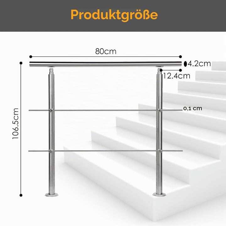 Treppengeländer Edelstahl Pflegeleicht 80cm mit 2 Querstreben Innen und Aussen Handlauf Geländer Brü