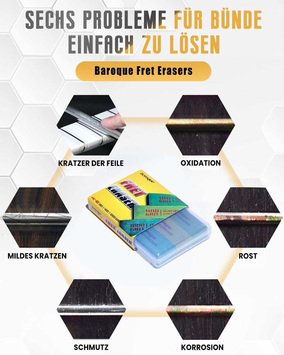 Gitarren Bundradierer Set, Bundfeile für Gitarre, Schleifgummi Gotarre, Gitarre Bund Polieren, Gitar