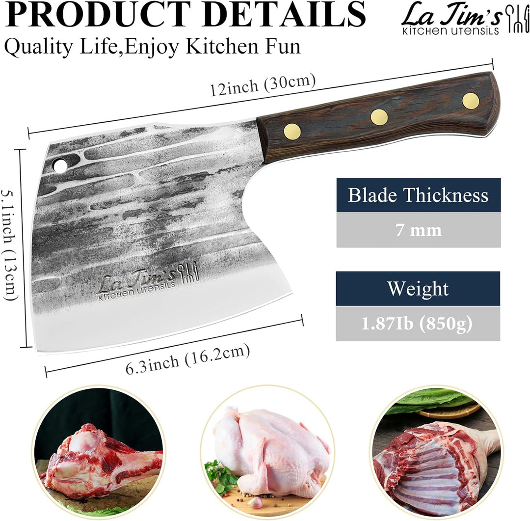 LA TIM'S Hackmesser, 0,85KG schweres Hackbeil, handgeschmiedetem Kohlenstoffstahl Fleischbeil, Fleis