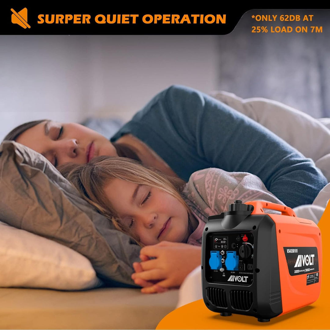 AIVOLT Inverter Stromerzeuger 3200 Watt Stromgenerator Notstromaggregat Benzin leise Stromaggregat f