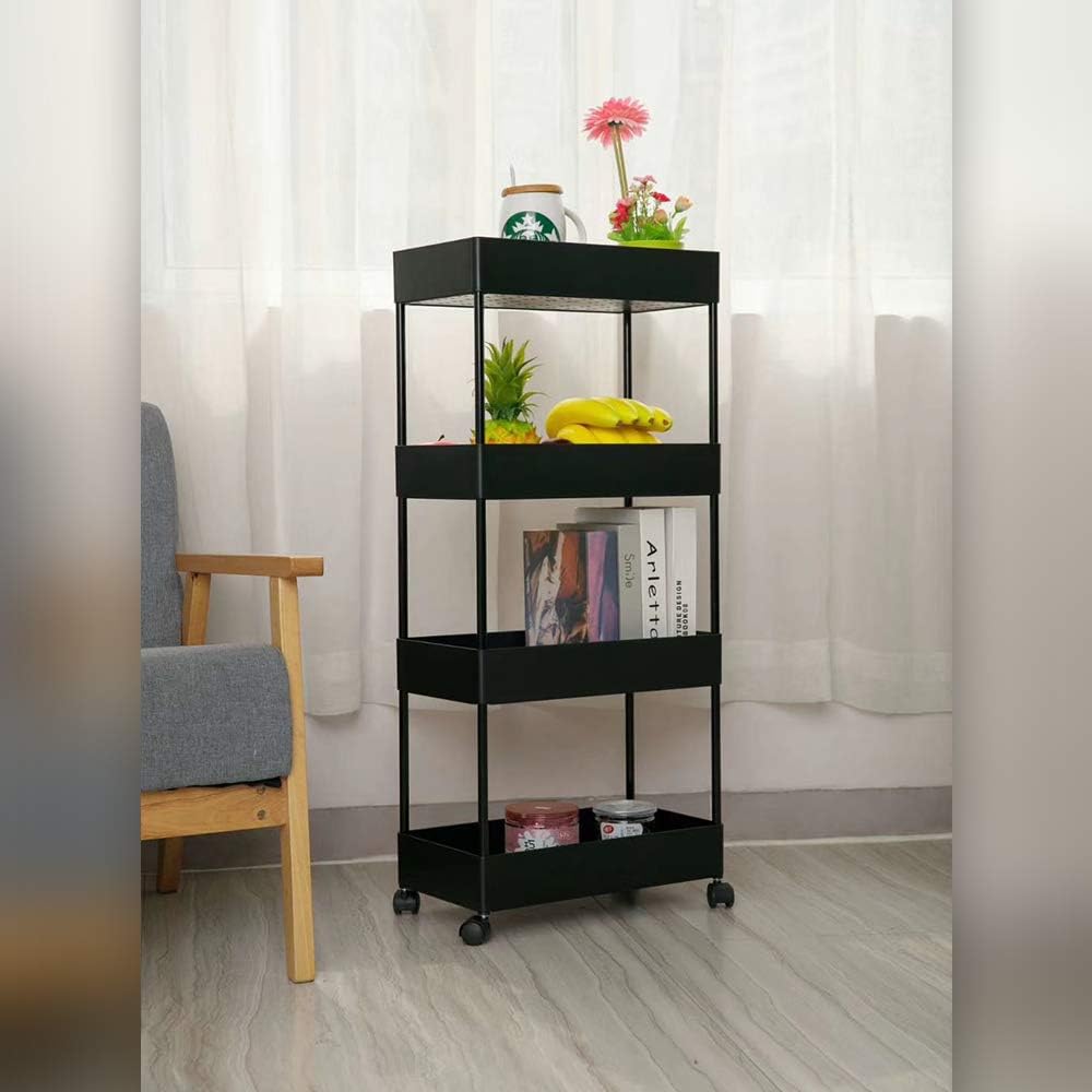 HUOLE Mobiler Roll- und Servierwagen mit 3 Ebenen und Seitengriffen | HxBxT 40 * 22 * 90cm Vier Schi
