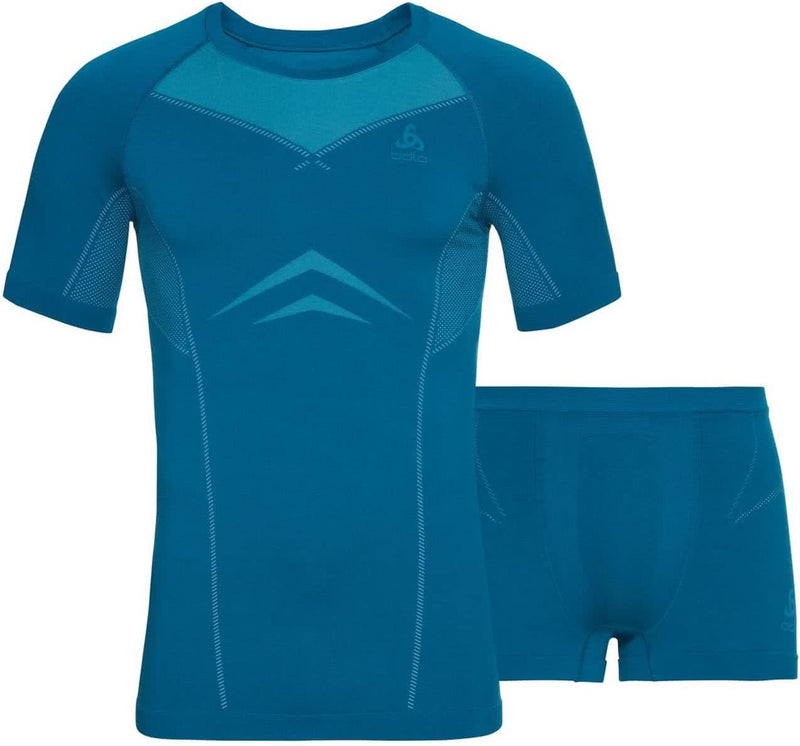 Odlo Herren Set Fundamentals Performance Light Baselayer Set XXL Blue Wing Teal - Shocking Orange, X