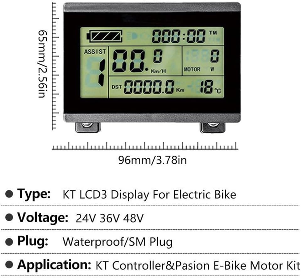 E-Bike Pedelec Display KT-LCD 3 mit Bedienfeld, wasserdichter Anschluss