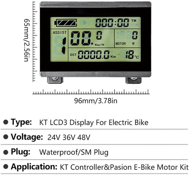 E-Bike Pedelec Display KT-LCD 3 mit Bedienfeld, wasserdichter Anschluss