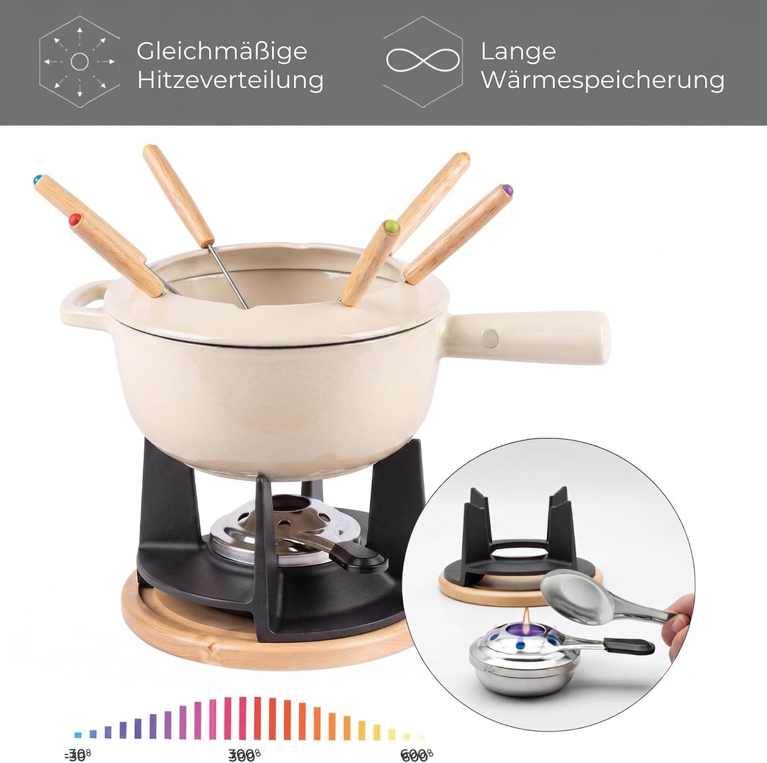 osoltus Fondue | Käsefondue | Fleischfondue Set Gusseisen 6 Personen Emaille | 13 TLG. inklusive Hol