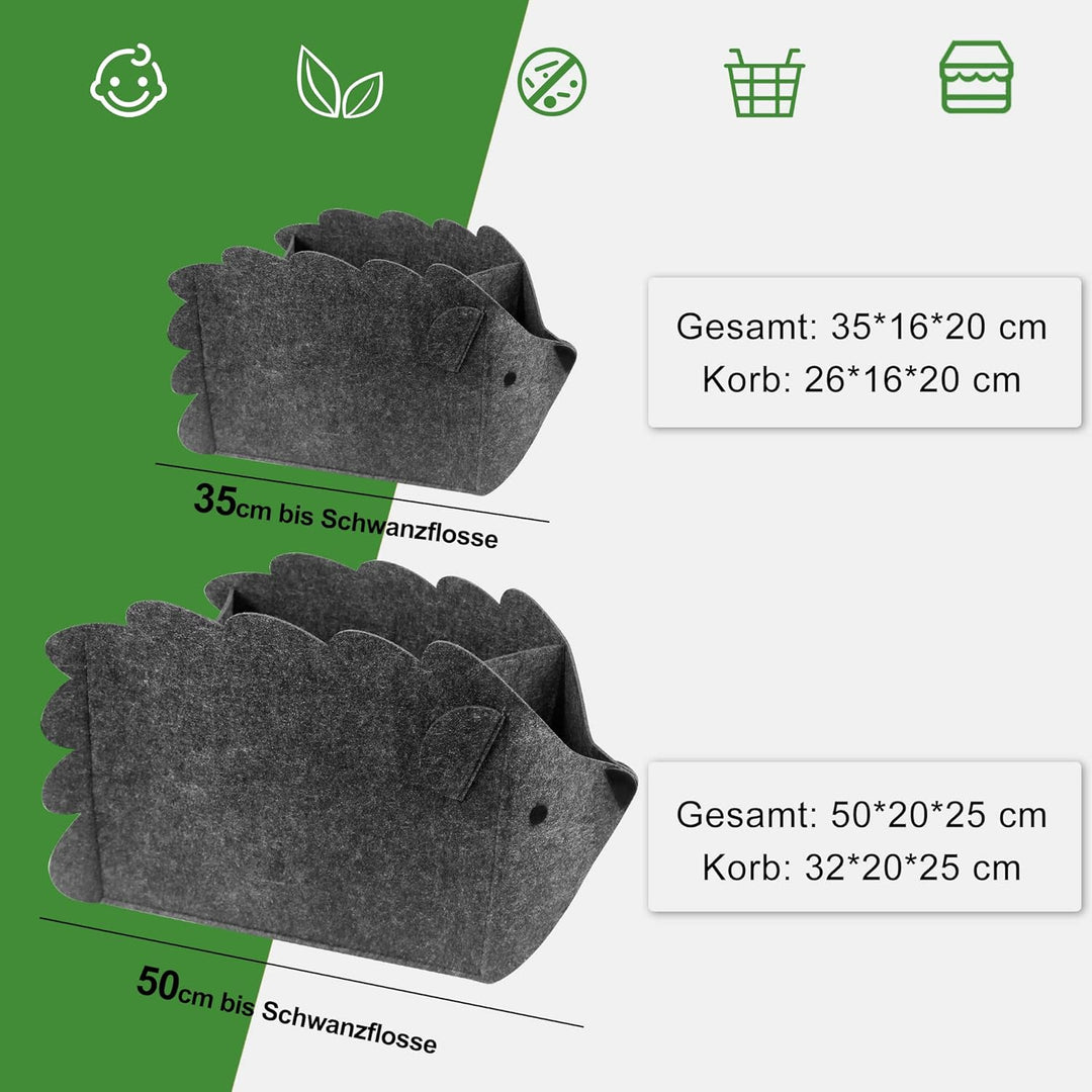 2 Stück Aufbewahrungsbox Kinder, Filz Faltbare Spielzeugkiste Organizer Korb in Igelform, 30L Aufbew