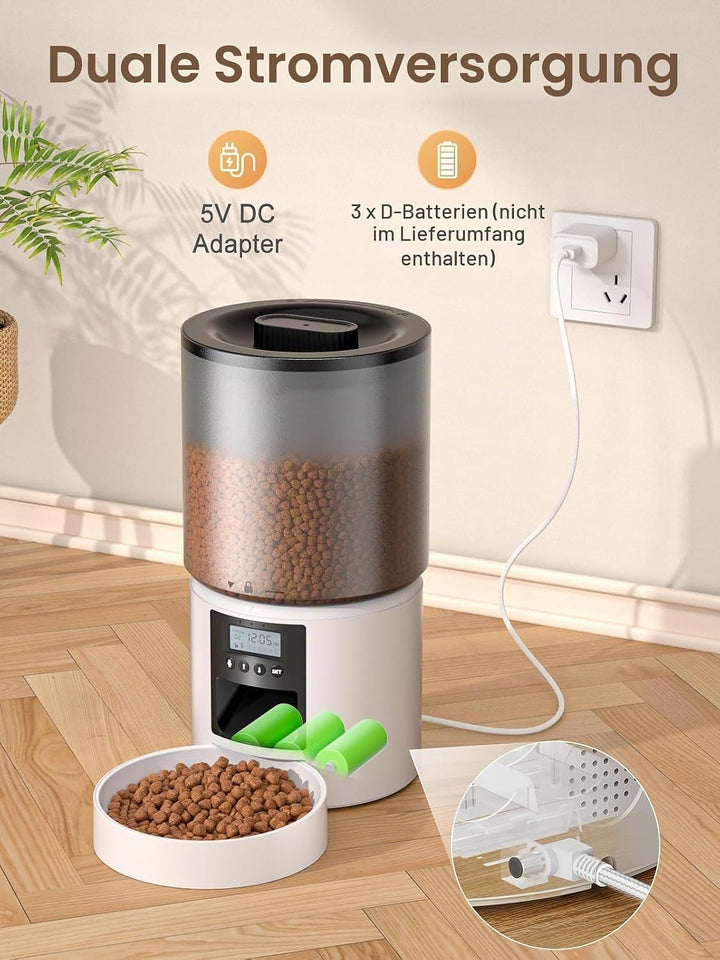 Futterautomat Katze 4L mit Timer, Katzenfutter Automat programmierbar 1–6 Fütterungen Portionskontro
