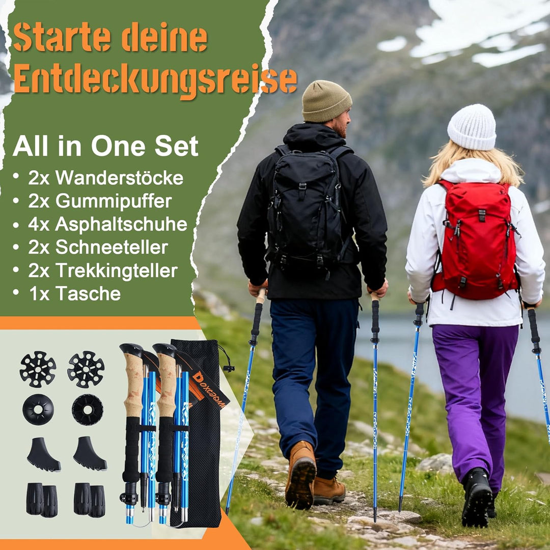 Wanderstöcke Faltbar Aluminium 2Pack Trekkingstöcke Nordic Walking Stöcke Damen Herren 110-130cm Lei