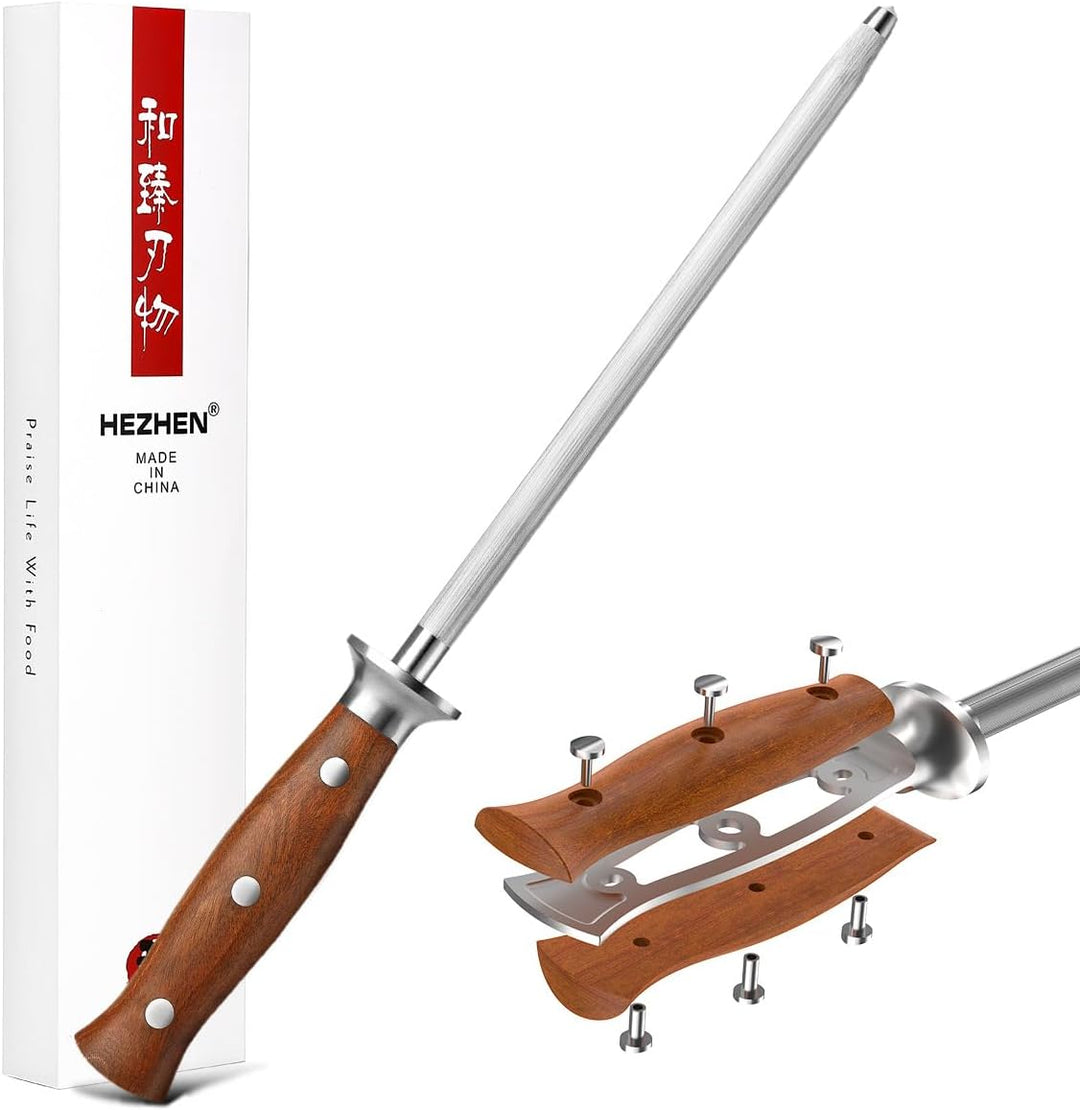 HEZHEN Wetzstab aus Hartstahl，Hochwertiger Messerschärfen, Wetzstab für Küchenmesser, Honingstab mit