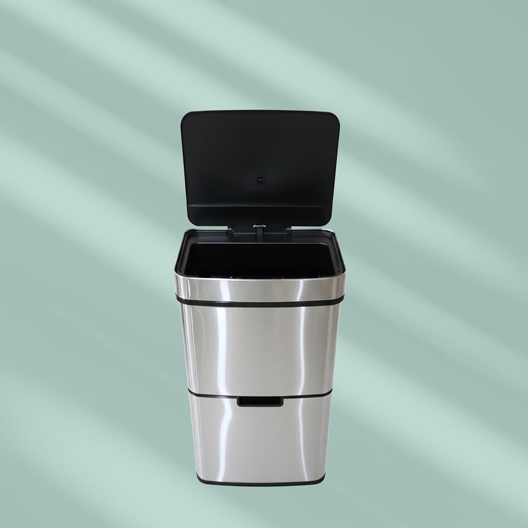Relaxdays Mülltrennsystem 3 fach, mit Bewegungssensor, 60 L, ausziehbar, Edelstahl, HBT: 74,5 x 42 x