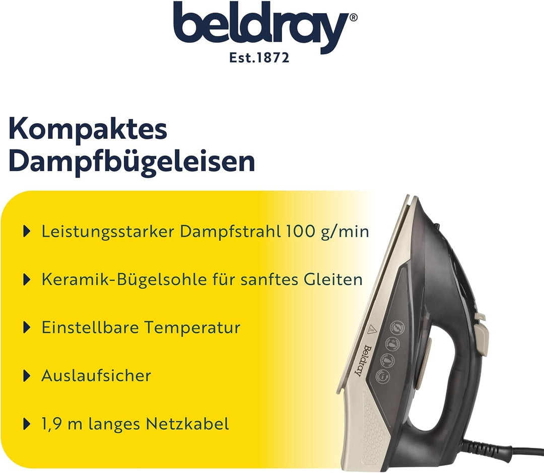 Beldray BEL01848VDE Dampfbügeleisen – 2000 W, traditionelles und kompaktes Dampfbügeleisen, Keramik-