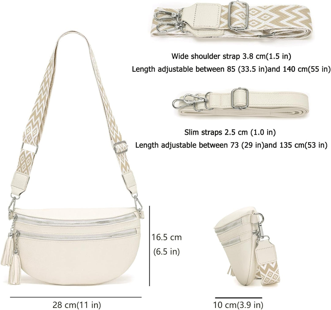 LANXINGLUO Bauchtasche Damen beige umhängetasche Damen mittelgross Crossbody Bag Mit Kreditkartenfac