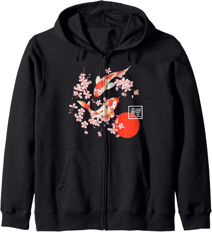Cherry Blossom Koi Karpfen Fisch Japanische Sakura Grafik Kunst Kapuzenjacke