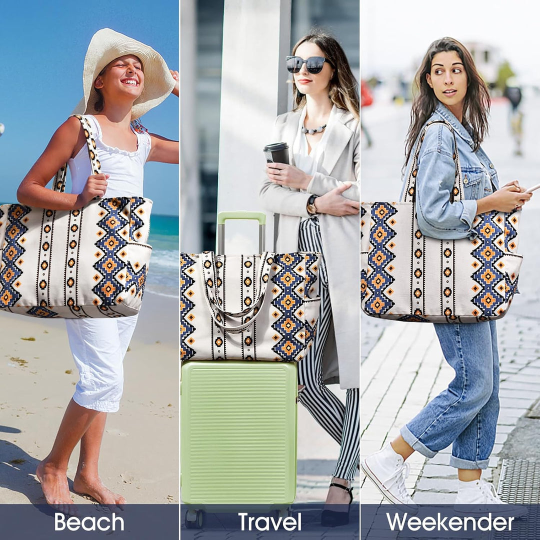 oscaurt Strandtasche XXL Familie Handtasche Damen Tote Bag mit Reissverschluss Wasserdicht Reisetasc