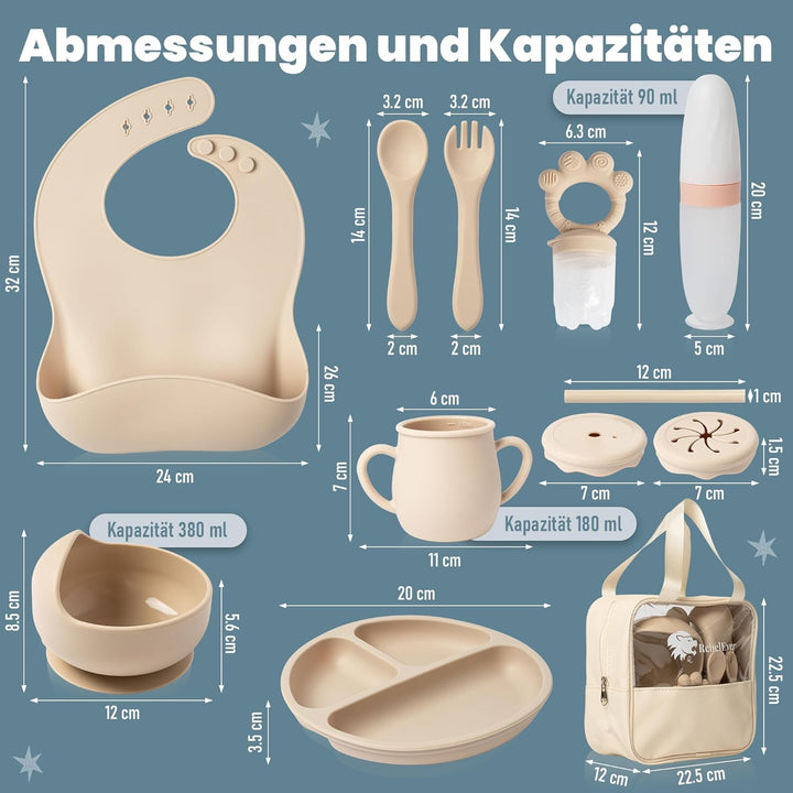 Kindergeschirr set aus Silikon mit Transport oder Aufbewahrungstasche - Kinderbesteck ab 1 jahr - Be
