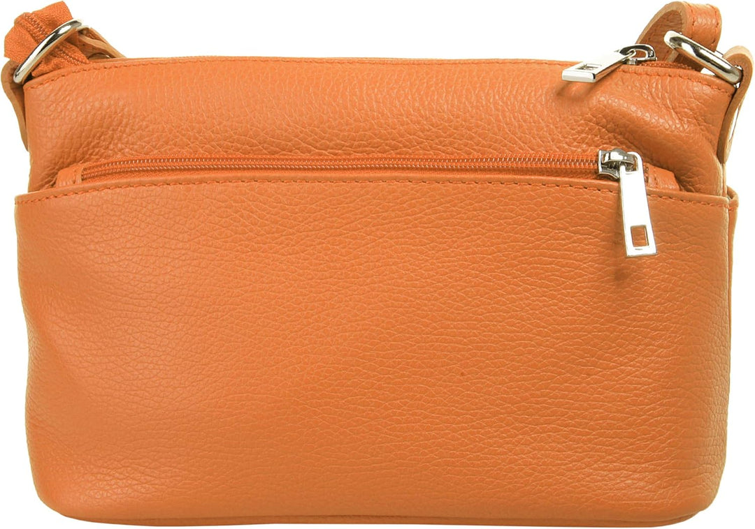 Umhängetasche Echt Leder Damen Made in Italy, Crossbody Bag, Messenger Bag mit Reissverschluss, Schu