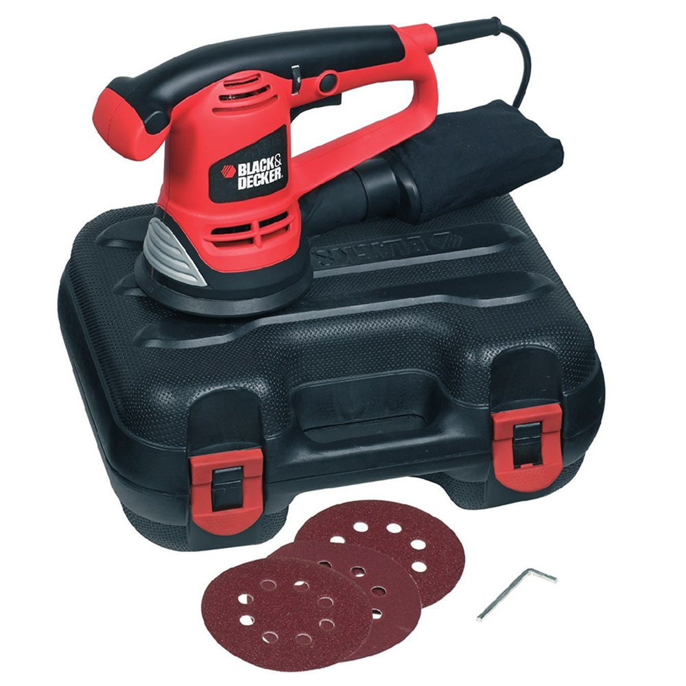Black+Decker Exzenterschleifer (480W inklusive Staubfangsack, Klett-Fix-System, inklusive 3 Schleifs