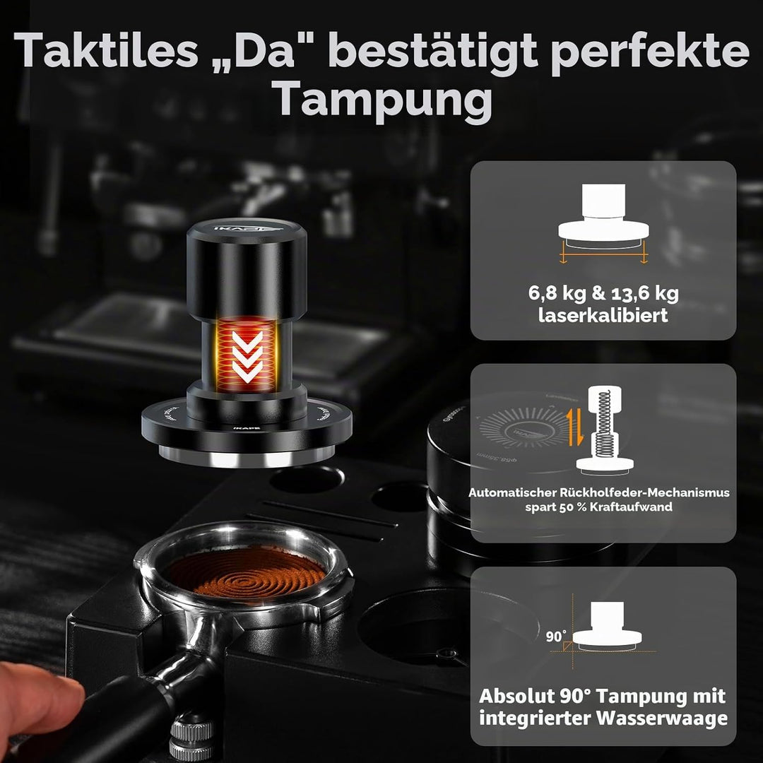 IKAPE 53,3 mm V6 Impact Espresso Tamper mit akustischer Rückmeldung, austauschbaren Federn (15 lb/30