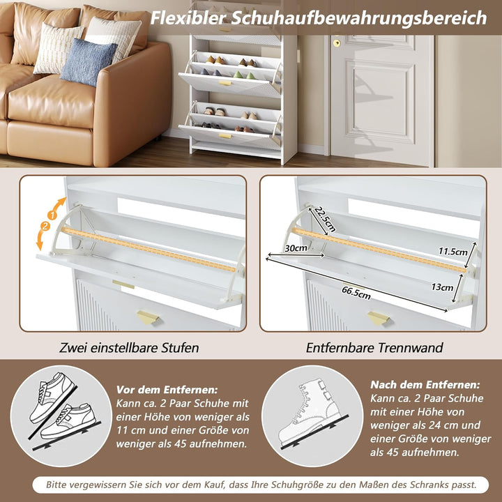 Merax Schuhschrank mit 3 Klappen, Schuhkipper, Schuhregal, Schuhaufbewahrung, Trennwände verstellbar