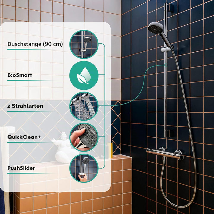 hansgrohe Activera Select S - Duschset mit Duschkopf wassersparend (EcoSmart, 2 Strahlarten), Duschs