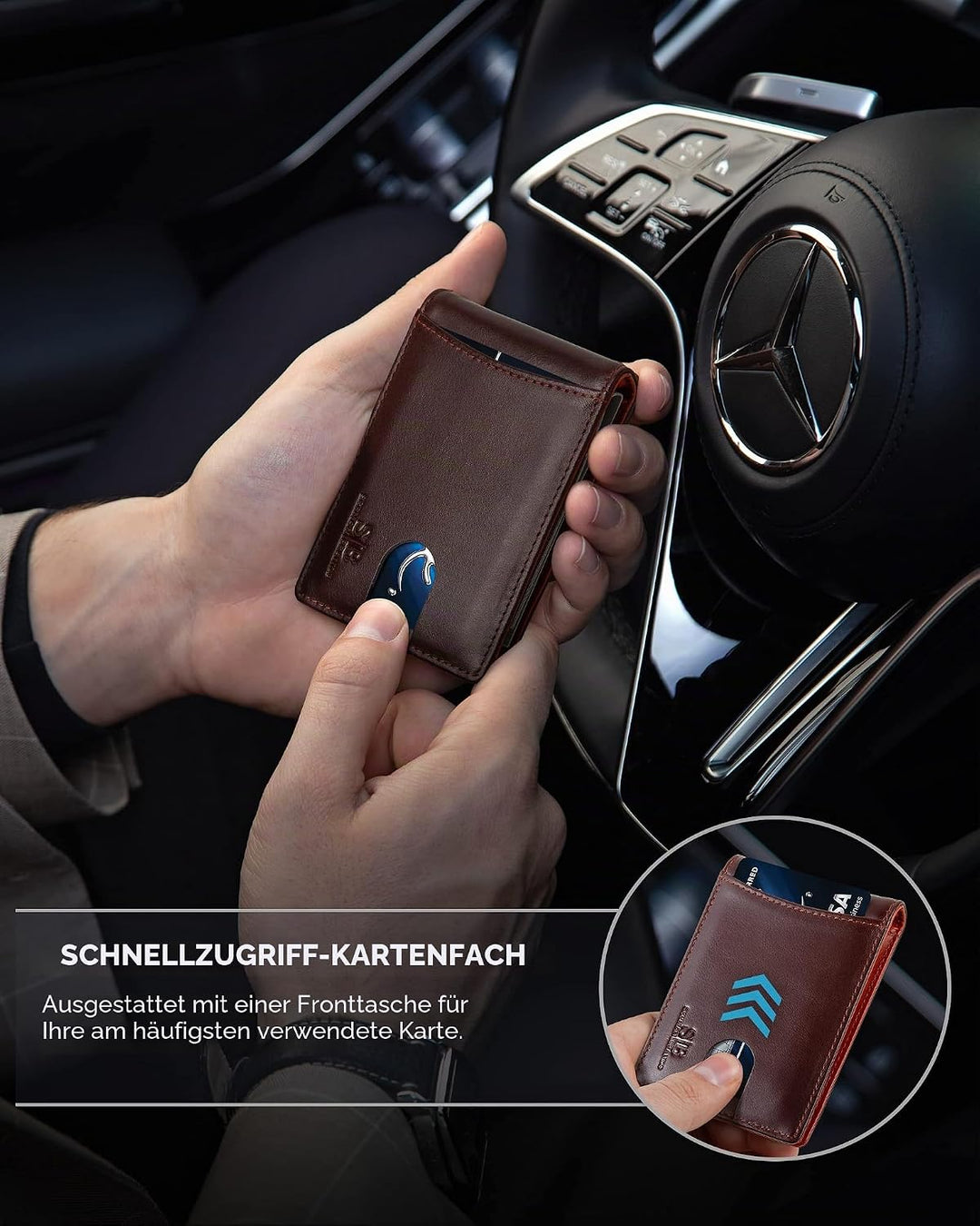 SERMAN BRANDS RFID-blockierende, schlanke Bifold-Echtleder-Geldbörsen für Herren, minimalistische Vo