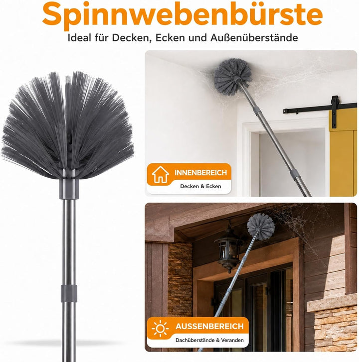 Terafeels 310 cm Staubwedel Lang Teleskop Waschbar, mit 1 Biegbare Eckbesen und 1 Spinnenwebenentfer