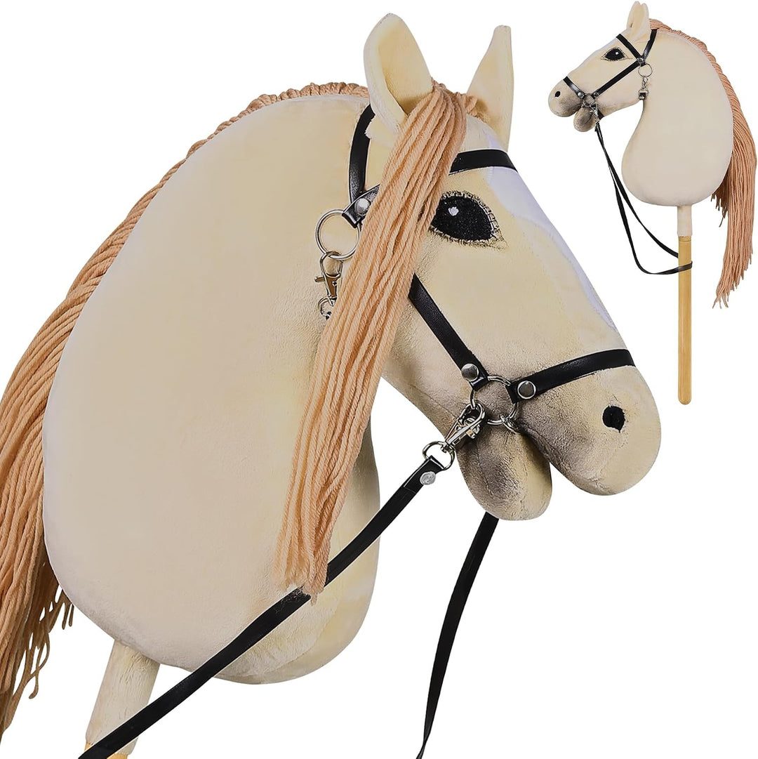 Hobby Horse für Kinder, Steckenpferd Spielzeug Pferd mit Halfter und Zügeln, Holzpferd Plüschpferd S