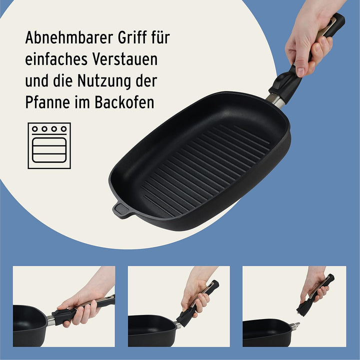 Grillpfanne Induktion 28 x 28 x 5 cm I Handmade in Germany I Für alle Herdarten geeignet I abnehmbar